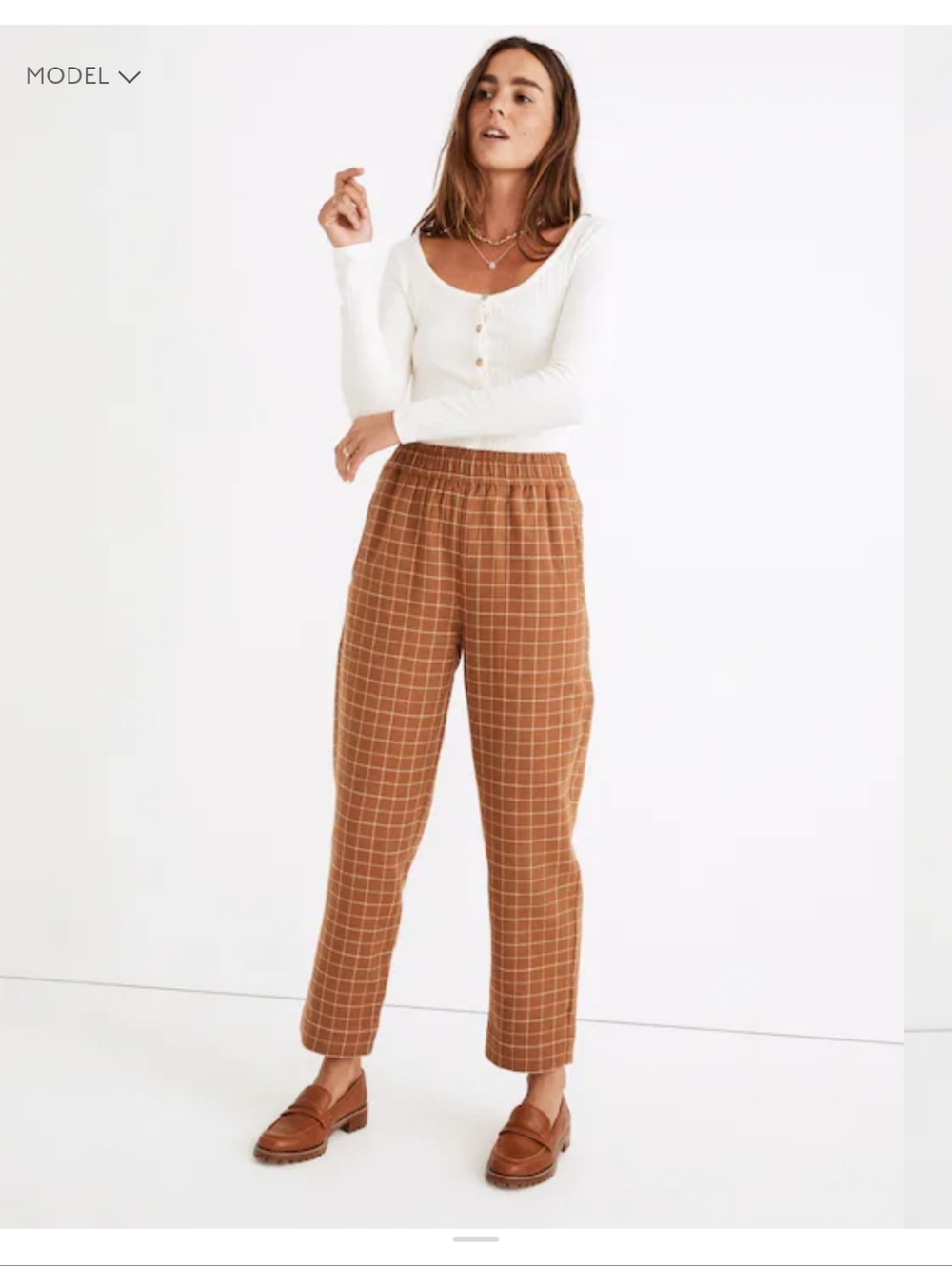 Madewell Waffleback Pull-On High-Rise Tapered Pants in Windowpane